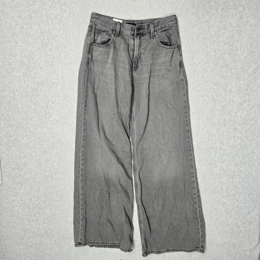 UNIQLO Women Jeans 24 Gray Denim Flare Wide Middle Baggy Skater 29" Inseam